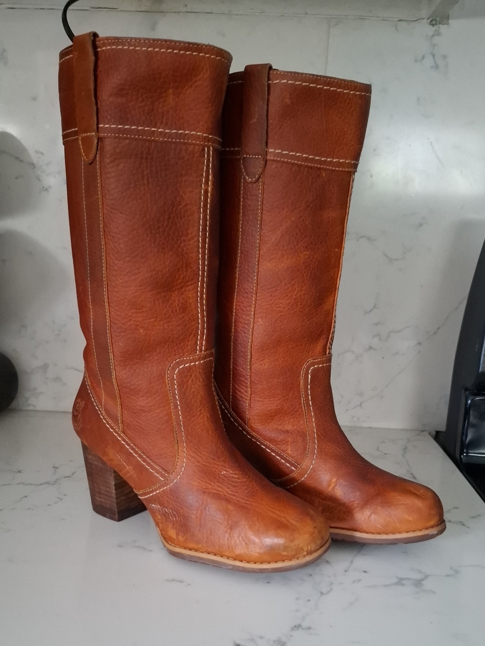 Timberland Brown Leather Mid-Calf Heeled Boots